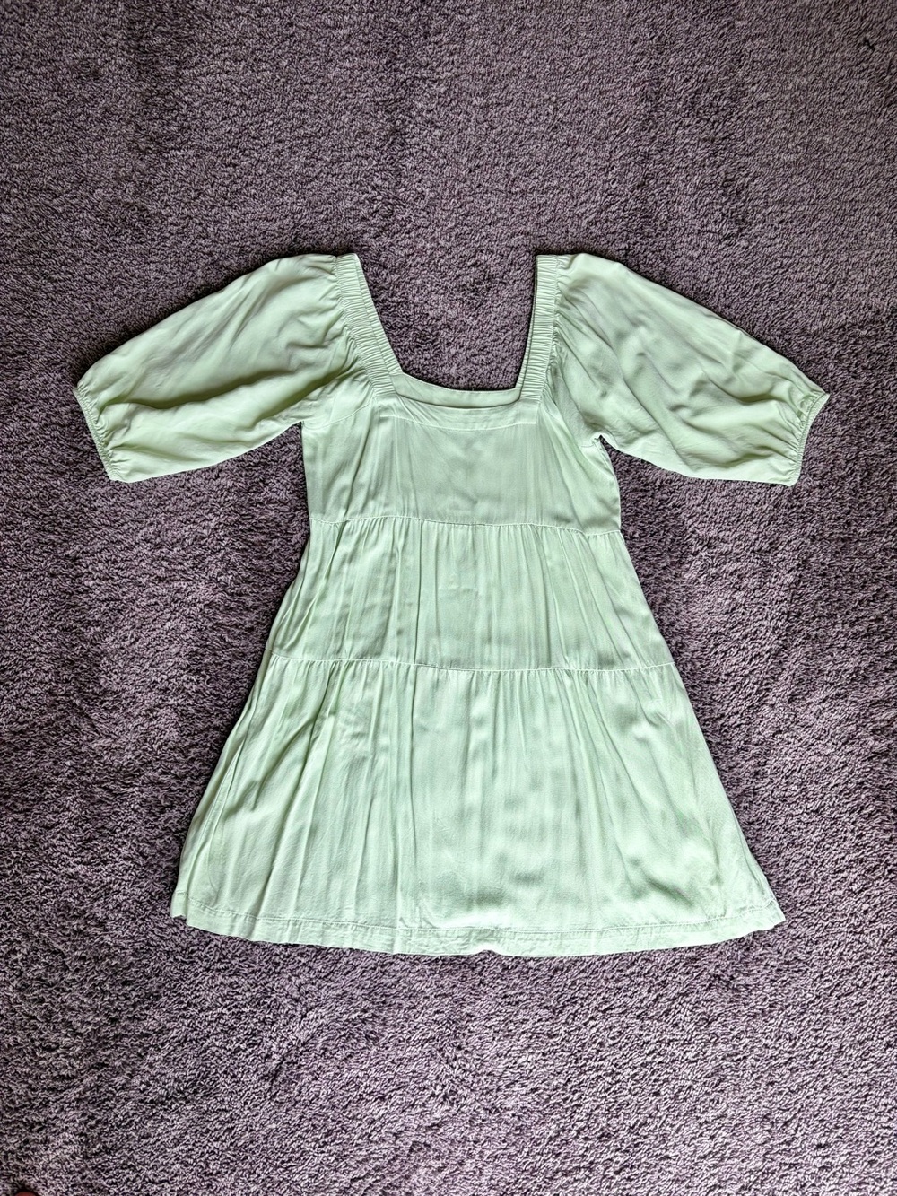 Shinestar Pistachio Green Square Neck Tiered Mini Dress